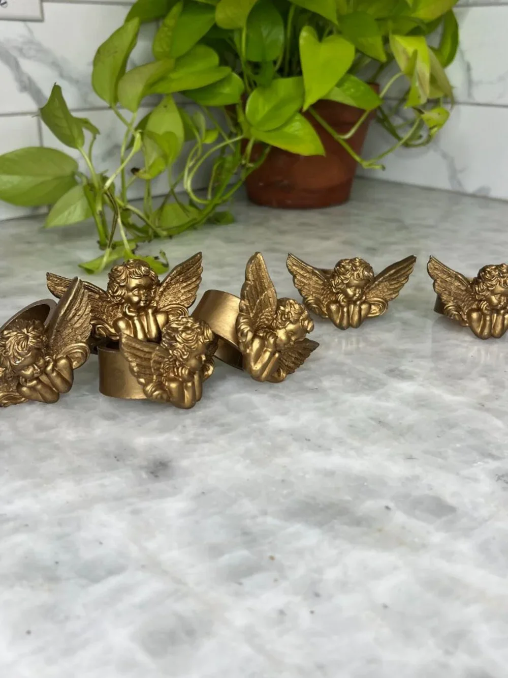 Vintage Cherub Napkin Rings Set of 6 Gold Tone Angel Table Decor Romantic Dining